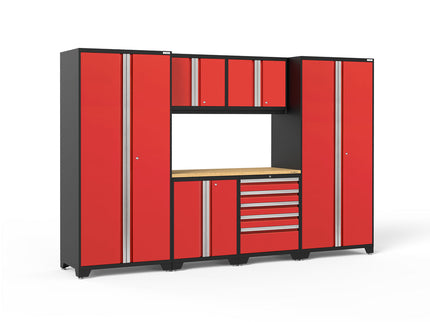 NewAge | Pro Series 7 Piece Cabinet Set with Base, Wall, Tool Drawer Cabinet, Lockers and 56 in. Worktop
