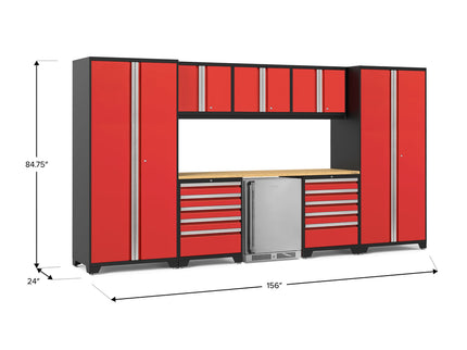 NewAge | Pro Series 9 Piece Cabinet Set with Wall, Tool Drawer Cabinet, Lockers, and Stainless Steel Door Fridge