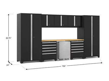 NewAge | Pro Series 9 Piece Cabinet Set with Wall, Tool Drawer Cabinet, Lockers, and Stainless Steel Door Fridge