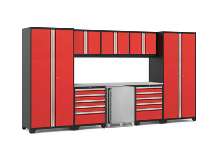 NewAge | Pro Series 9 Piece Cabinet Set with Wall, Tool Drawer Cabinet, Lockers, and Stainless Steel Door Fridge