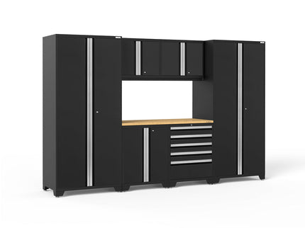 NewAge | Pro Series 7 Piece Cabinet Set with Base, Wall, Tool Drawer Cabinet, Lockers and 56 in. Worktop