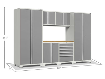 NewAge | Pro Series 7 Piece Cabinet Set with Base, Wall, Tool Drawer Cabinet, Lockers and 56 in. Worktop