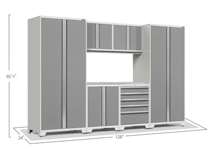 NewAge | Pro Series 7 Piece Cabinet Set with Base, Wall, Tool Drawer Cabinet, Lockers and 56 in. Worktop