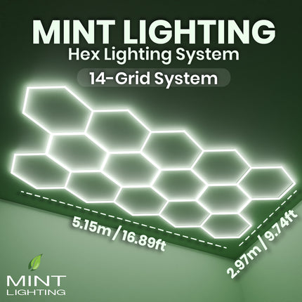 MINT LIGHTING | LED HEXGRID LIGHTING SYSTEM - 5.15m x 2.97m / 16.89ft x 9.74ft - 14 Grid