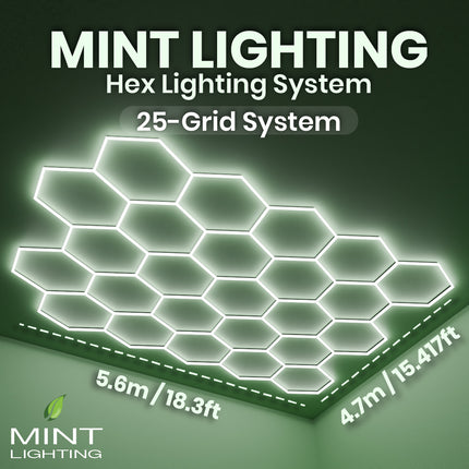 MINT LIGHTING | LED HEXGRID LIGHTING SYSTEM - 5.6m x 4.7m / 18.37ft x 15.41ft - 25 Grid