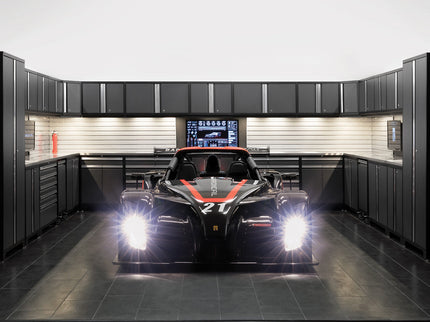 NewAge | Pro Series 9 Piece Cabinet Set with Wall, Tool Drawer Cabinet, Lockers, and Stainless Steel Door Fridge