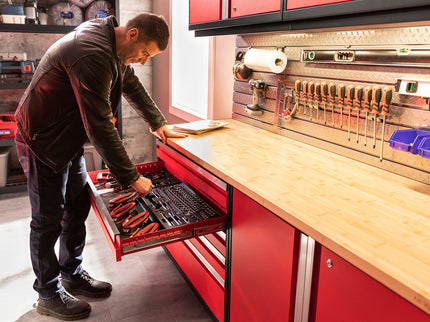 NewAge | Pro Series 9 Piece Cabinet Set with Wall, Tool Drawer Cabinet, Lockers, and Stainless Steel Door Fridge