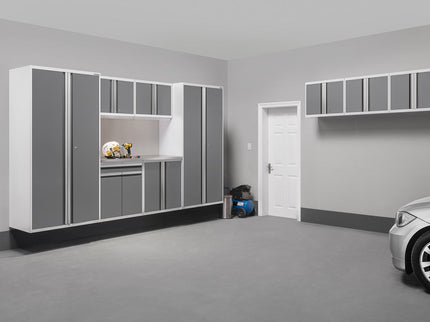 NewAge | Pro Series 7 Piece Cabinet Set with Base, Wall, Tool Drawer Cabinet, Lockers and 56 in. Worktop