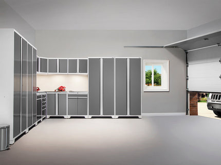 NewAge | Pro Series 7 Piece Cabinet Set with Base, Wall, Tool Drawer Cabinet, Lockers and 56 in. Worktop