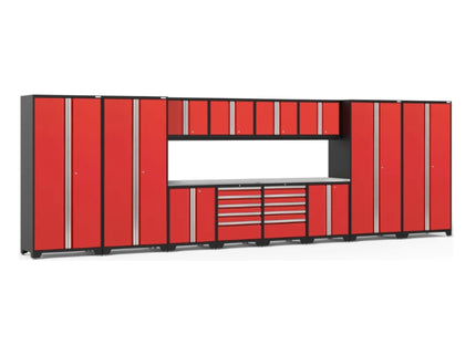 NewAge | Pro Series 14 Piece Cabinet Set with Lockers, Base, Wall, Tool Drawer Cabinets and 56 in. Worktop