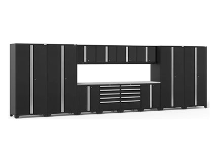 NewAge | Pro Series 14 Piece Cabinet Set with Lockers, Base, Wall, Tool Drawer Cabinets and 56 in. Worktop