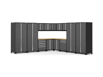 NewAge | Pro Series 16 Piece Cabinet Set with Lockers, Wall, Tool Drawer, Base, Corner Wall Cabinet and 56 in. Worktop