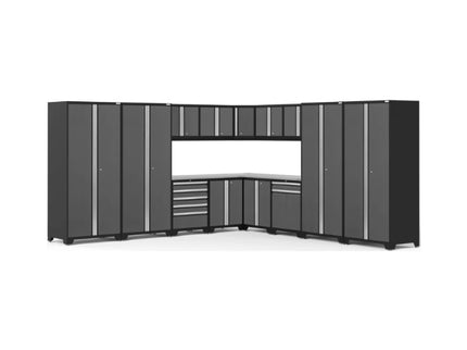 NewAge | Pro Series 16 Piece Cabinet Set with Lockers, Wall, Tool Drawer, Base, Corner Wall Cabinet and 56 in. Worktop