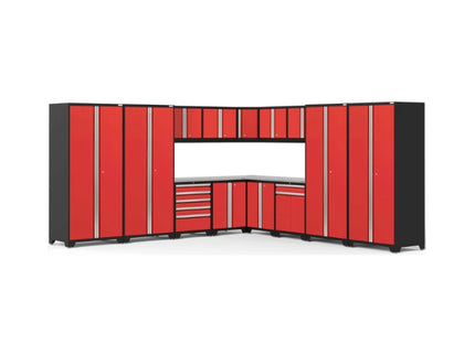NewAge | Pro Series 16 Piece Cabinet Set with Lockers, Wall, Tool Drawer, Base, Corner Wall Cabinet and 56 in. Worktop