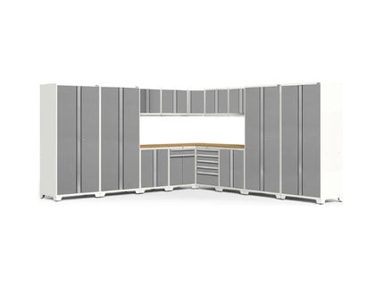 NewAge | Pro Series 16 Piece Cabinet Set with Lockers, Wall, Tool Drawer, Base, Corner Wall Cabinet and 56 in. Worktop