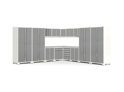 NewAge | Pro Series 16 Piece Cabinet Set with Lockers, Wall, Tool Drawer, Base, Corner Wall Cabinet and 56 in. Worktop