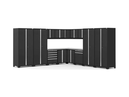 NewAge | Pro Series 16 Piece Cabinet Set with Lockers, Wall, Tool Drawer, Base, Corner Wall Cabinet and 56 in. Worktop