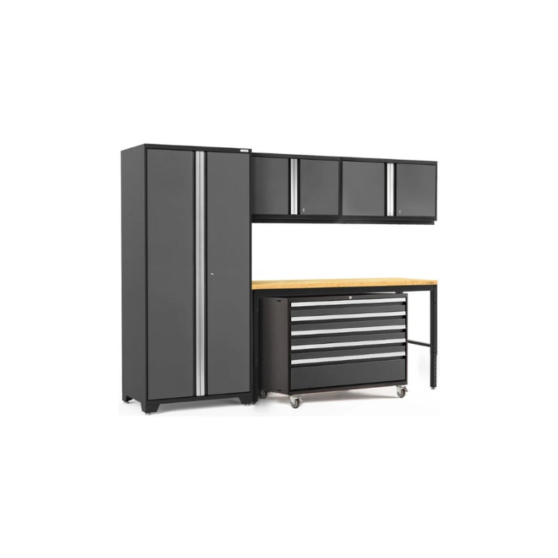 NewAge | Pro Series 5 Piece Cabinet Set with Wall, Tool Cabinet, Locker and 84 in. Workbench