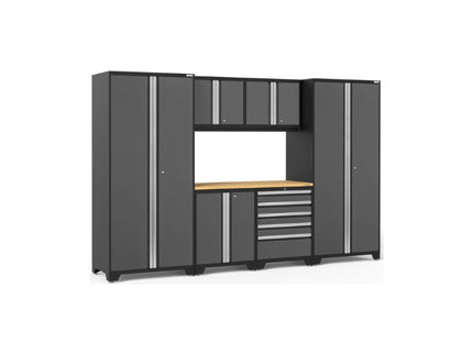 NewAge | Pro Series 7 Piece Cabinet Set with Base, Wall, Tool Drawer Cabinet, Lockers and 56 in. Worktop