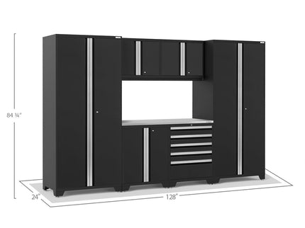 NewAge | Pro Series 7 Piece Cabinet Set with Base, Wall, Tool Drawer Cabinet, Lockers and 56 in. Worktop