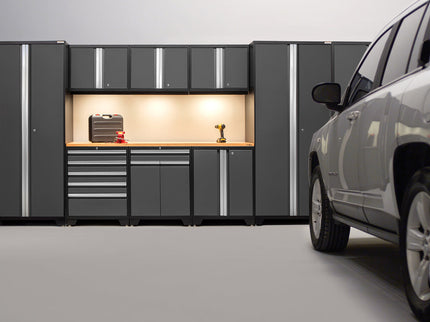 NewAge | Pro Series 7 Piece Cabinet Set with Base, Wall, Tool Drawer Cabinet, Lockers and 56 in. Worktop