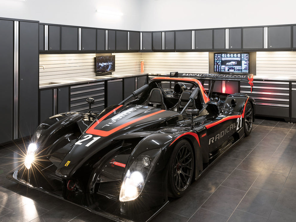 NewAge | Pro Series 9 Piece Cabinet Set with Wall, Base, Tool Drawer Cabinet, Lockers, Utility Cart and 84 in. Worktop