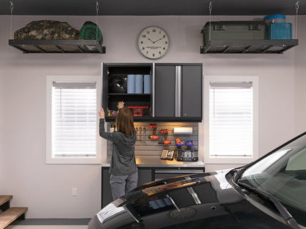 NewAge | Pro Series 9 Piece Cabinet Set with Wall, Base, Tool Drawer Cabinet, Lockers, Utility Cart and 84 in. Worktop