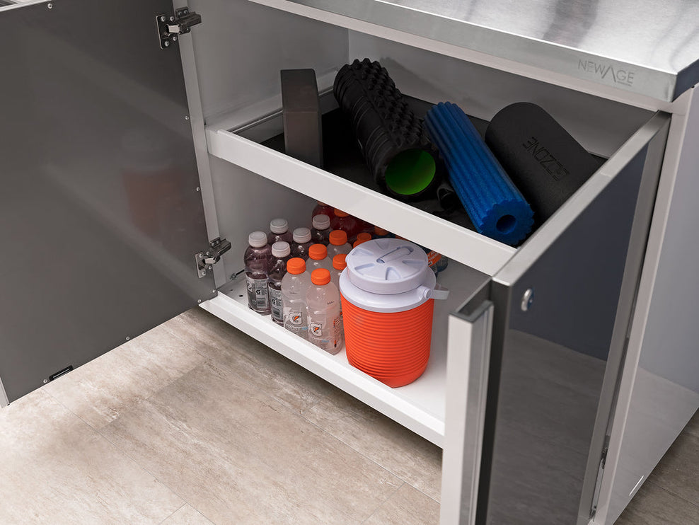 NewAge | Pro Series 9 Piece Cabinet Set with Wall, Base, Tool Drawer Cabinet, Lockers, Utility Cart and 84 in. Worktop