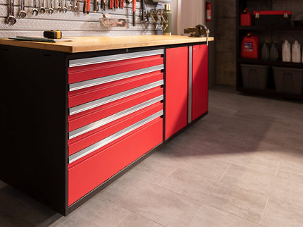 NewAge | Pro Series 9 Piece Cabinet Set with Wall, Base, Tool Drawer Cabinet, Lockers, Utility Cart and 84 in. Worktop