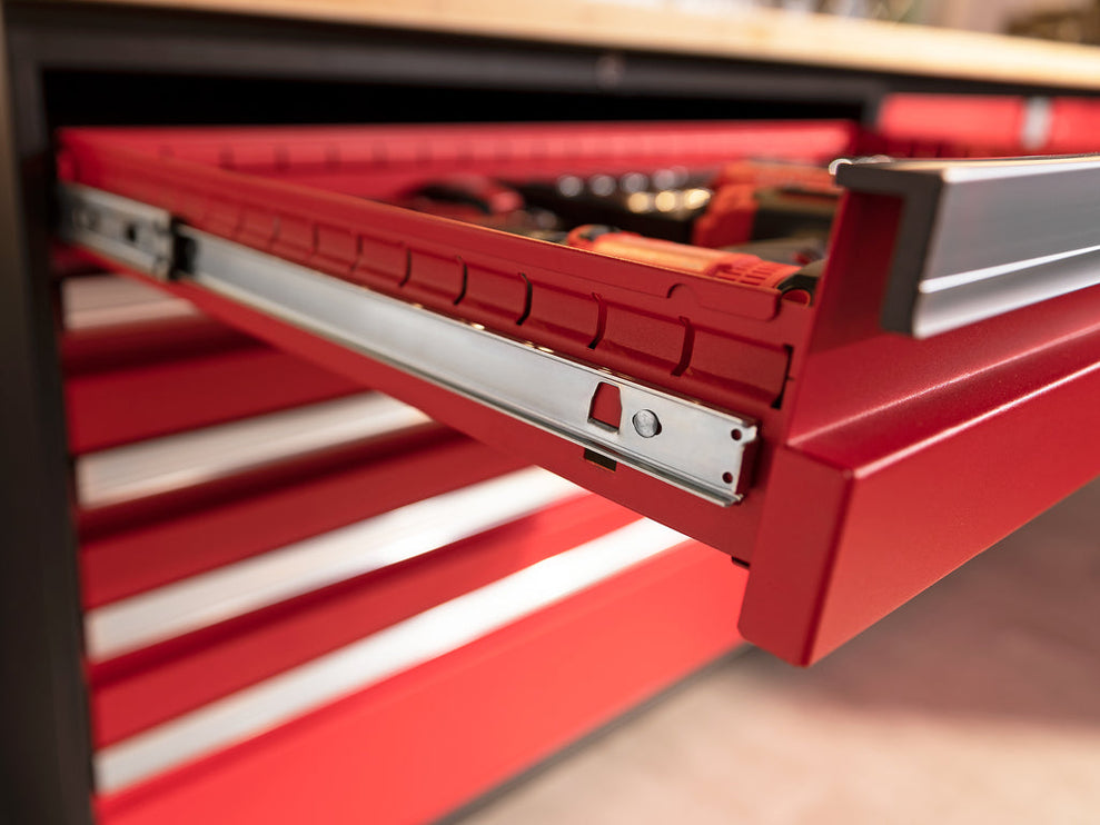 NewAge | Pro Series 9 Piece Cabinet Set with Wall, Base, Tool Drawer Cabinet, Lockers, Utility Cart and 84 in. Worktop