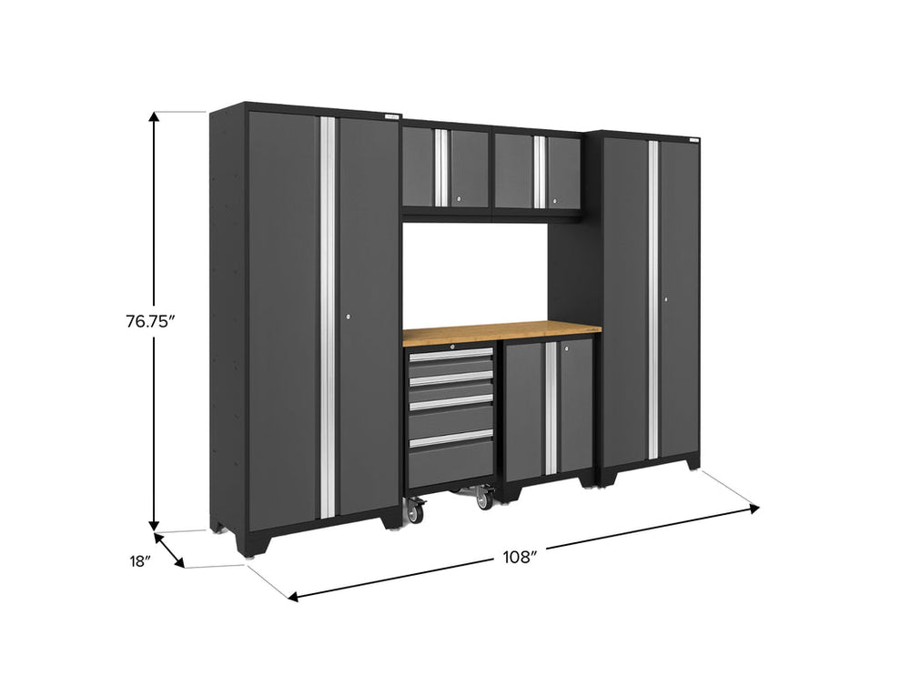 NewAge | Bold Series 7 Piece Cabinet Set with Tool, Base, Wall Cabinets and 30 in. Lockers