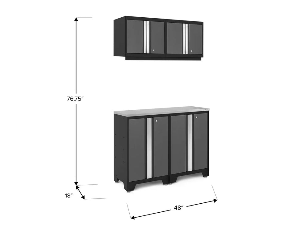NewAge | Bold Series 5 Piece Cabinet Set with Wall, Base Cabinet, and Worktop