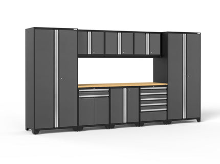 NewAge | Pro Series 9 Piece Cabinet Set with Wall, Base, Tool Drawer, Multi-Function Cabinet, Lockers, and 84 in. Worktop