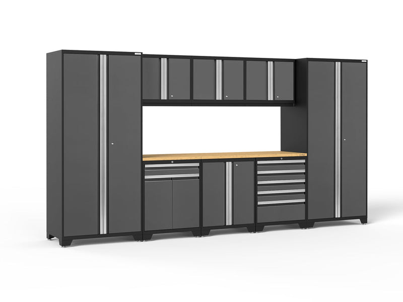 NewAge | Pro Series 9 Piece Cabinet Set with Wall, Base, Tool Drawer, Multi-Function Cabinet, Lockers, and 84 in. Worktop