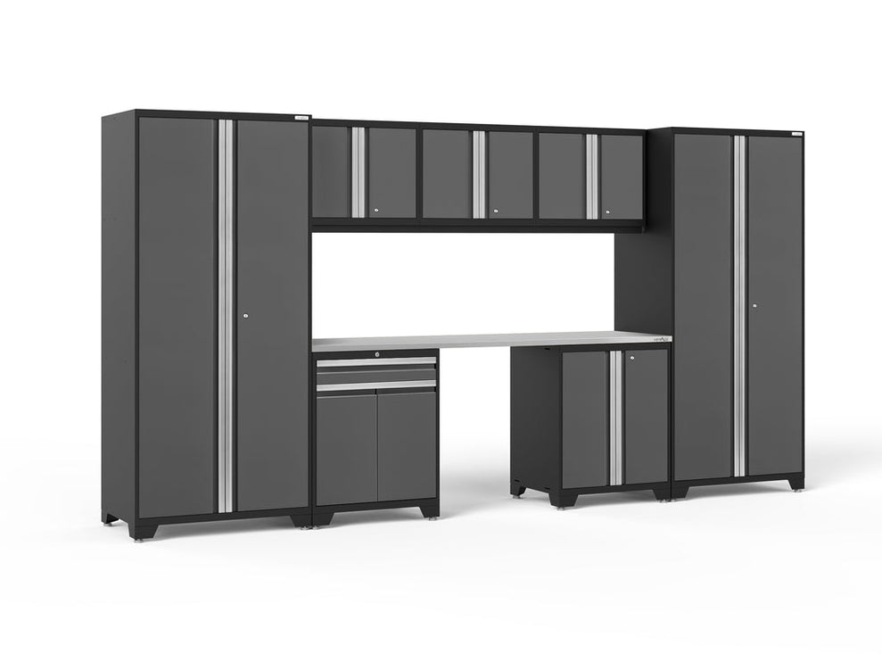 NewAge | Pro Series 8 Piece Cabinet Set with Wall, Base, Multi-Function Cabinet, Lockers and 84 in. Worktop
