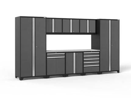 NewAge | Pro Series 9 Piece Cabinet Set with Wall, Base, Tool Drawer, Multi-Function Cabinet, Lockers, and 84 in. Worktop