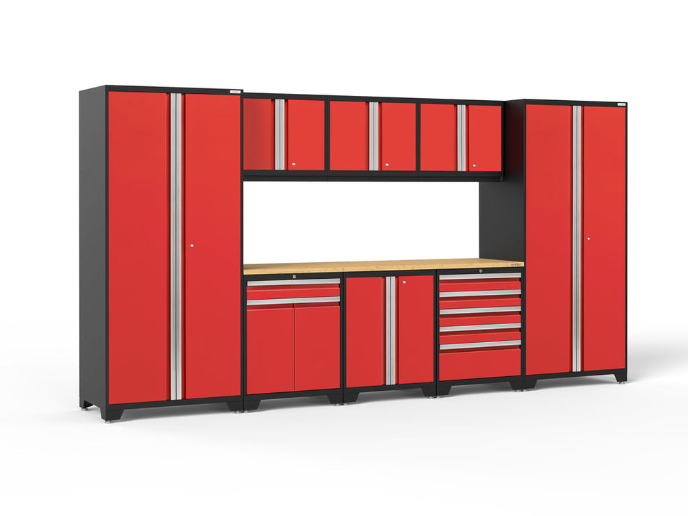 NewAge | Pro Series 9 Piece Cabinet Set with Wall, Base, Tool Drawer, Multi-Function Cabinet, Lockers, and 84 in. Worktop