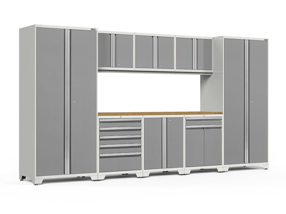 NewAge | Pro Series 9 Piece Cabinet Set with Wall, Base, Tool Drawer, Multi-Function Cabinet, Lockers, and 84 in. Worktop