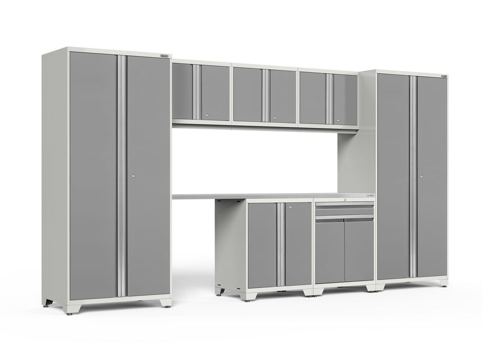 NewAge | Pro Series 8 Piece Cabinet Set with Wall, Base, Multi-Function Cabinet, Lockers and 84 in. Worktop
