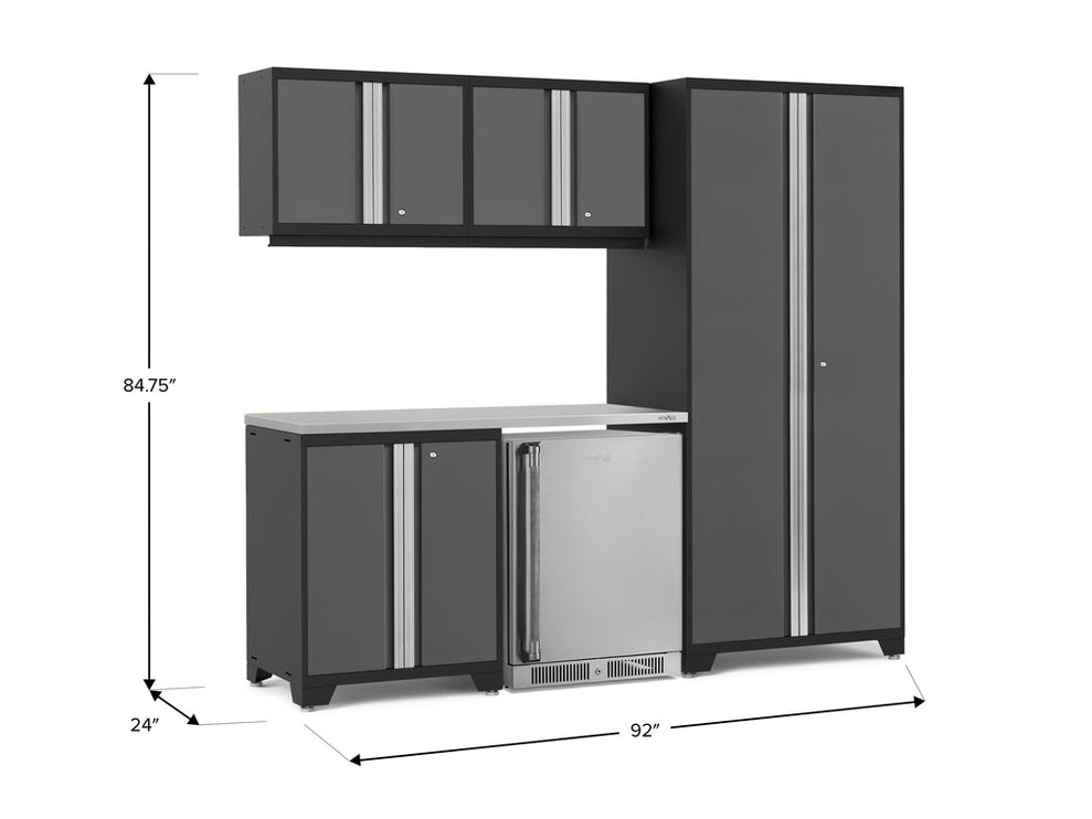 NewAge | Pro Series 6 Piece Cabinet Set with Base, Wall Cabinet, Locker and Stainless Steel Door Fridge