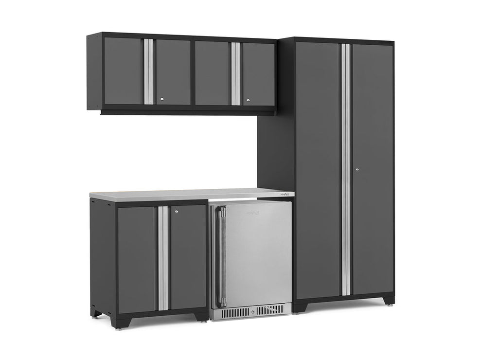 NewAge | Pro Series 6 Piece Cabinet Set with Base, Wall Cabinet, Locker and Stainless Steel Door Fridge