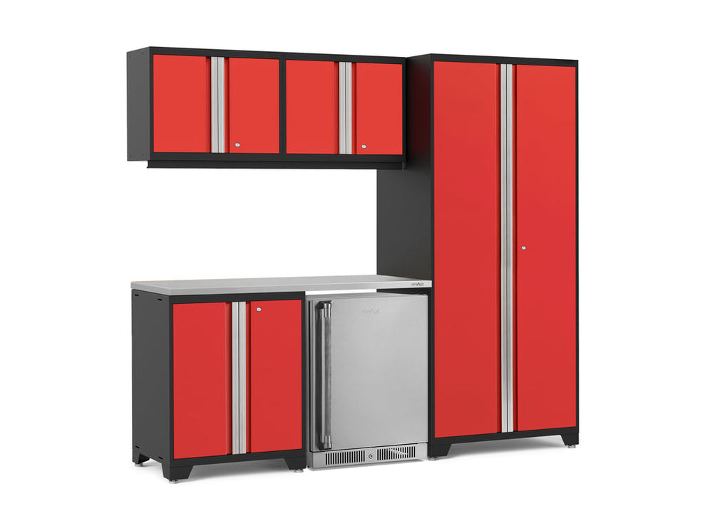 NewAge | Pro Series 6 Piece Cabinet Set with Base, Wall Cabinet, Locker and Stainless Steel Door Fridge
