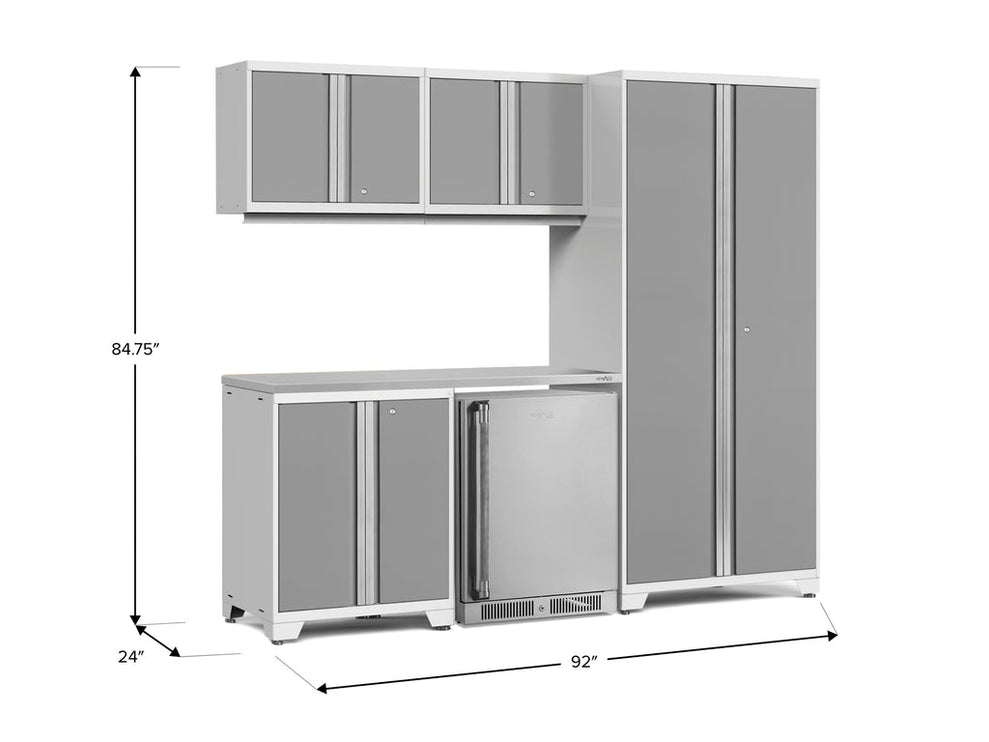 NewAge | Pro Series 6 Piece Cabinet Set with Base, Wall Cabinet, Locker and Stainless Steel Door Fridge