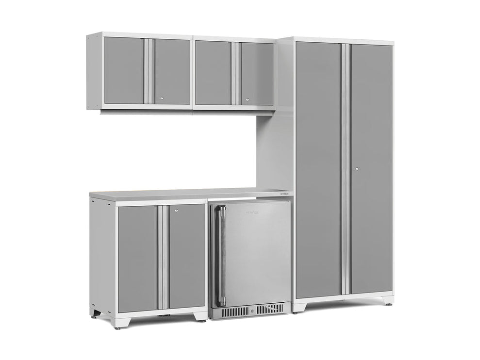 NewAge | Pro Series 6 Piece Cabinet Set with Base, Wall Cabinet, Locker and Stainless Steel Door Fridge