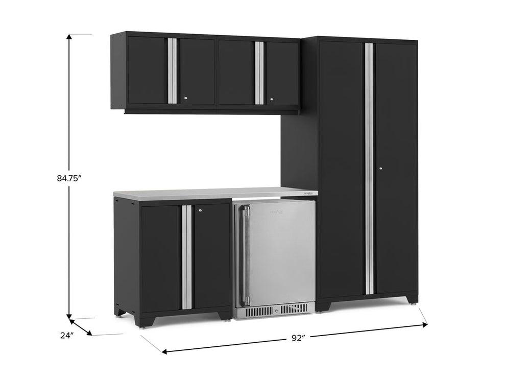 NewAge | Pro Series 6 Piece Cabinet Set with Base, Wall Cabinet, Locker and Stainless Steel Door Fridge
