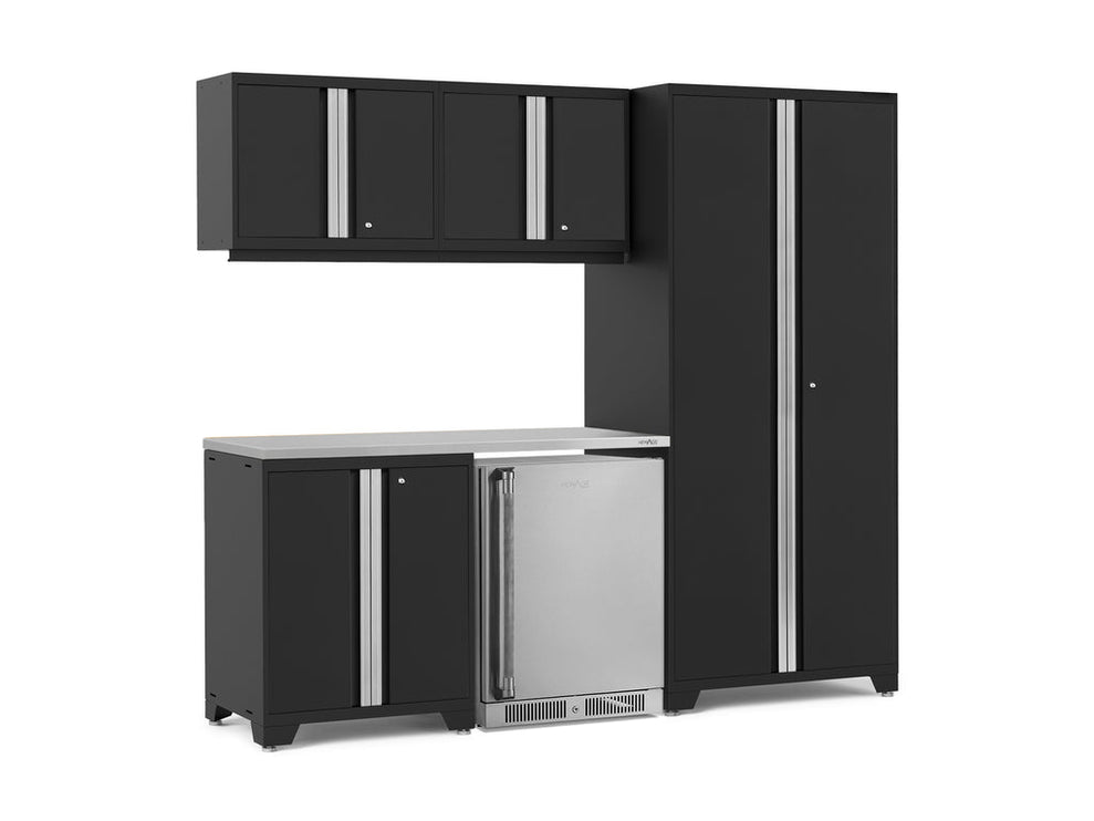 NewAge | Pro Series 6 Piece Cabinet Set with Base, Wall Cabinet, Locker and Stainless Steel Door Fridge