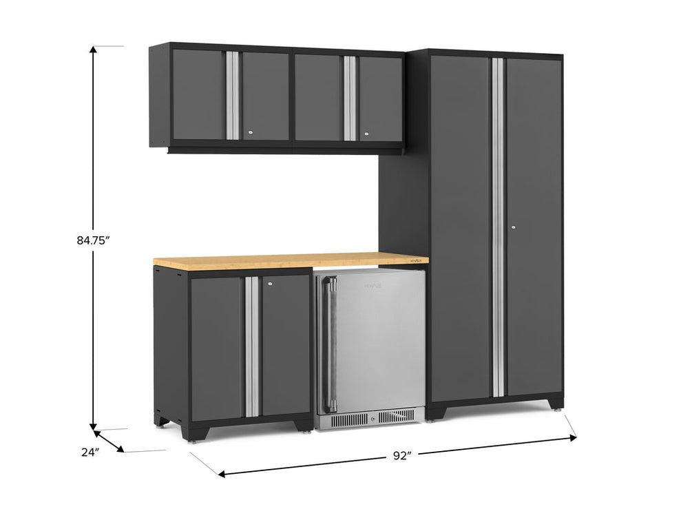 NewAge | Pro Series 6 Piece Cabinet Set with Base, Wall Cabinet, Locker and Stainless Steel Door Fridge