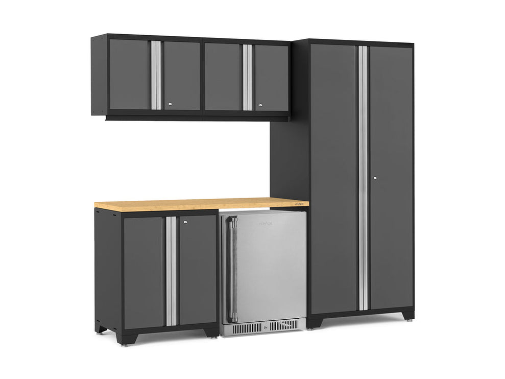 NewAge | Pro Series 6 Piece Cabinet Set with Base, Wall Cabinet, Locker and Stainless Steel Door Fridge