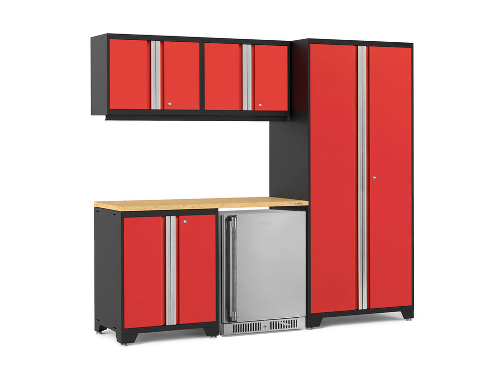 NewAge | Pro Series 6 Piece Cabinet Set with Base, Wall Cabinet, Locker and Stainless Steel Door Fridge