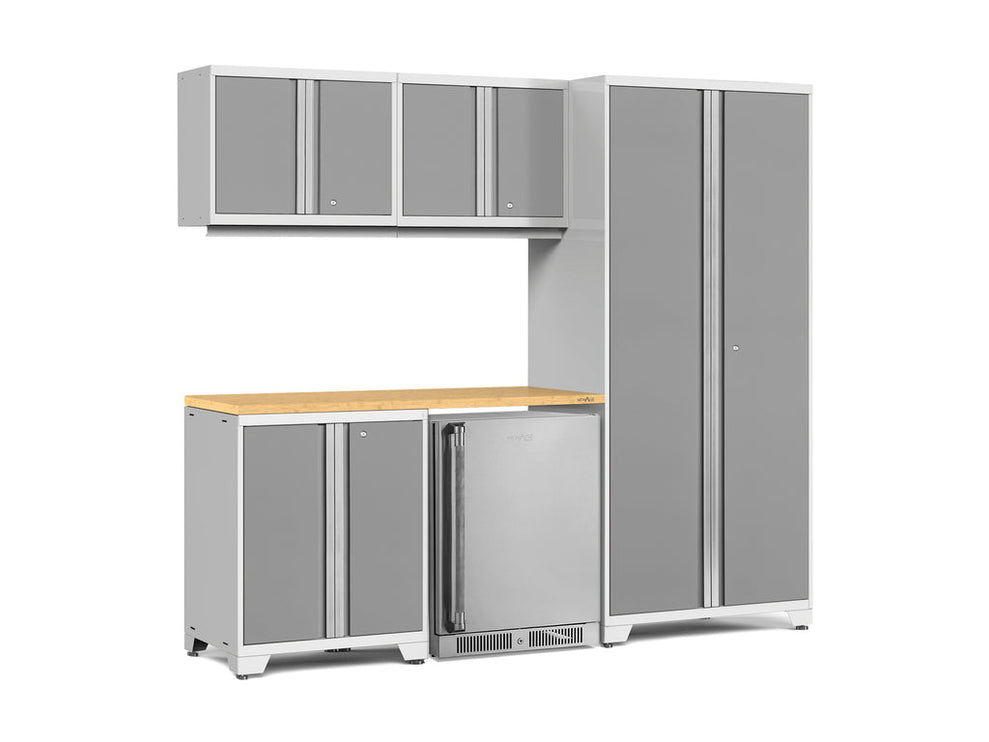 NewAge | Pro Series 6 Piece Cabinet Set with Base, Wall Cabinet, Locker and Stainless Steel Door Fridge